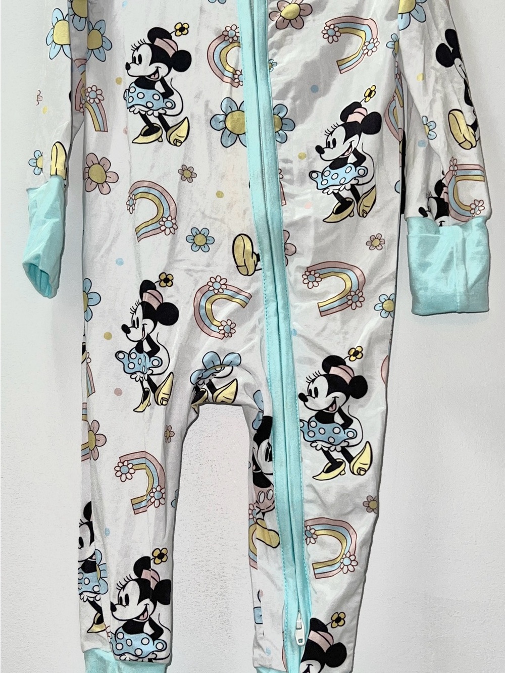 Minnie Mouse White & Light Blue Girls' One-Piece Footie Pajamas
